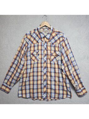 Wrangler Wrancher Shirt Mens XLT Plaid Pearl Snap Button Up Cowboy Western